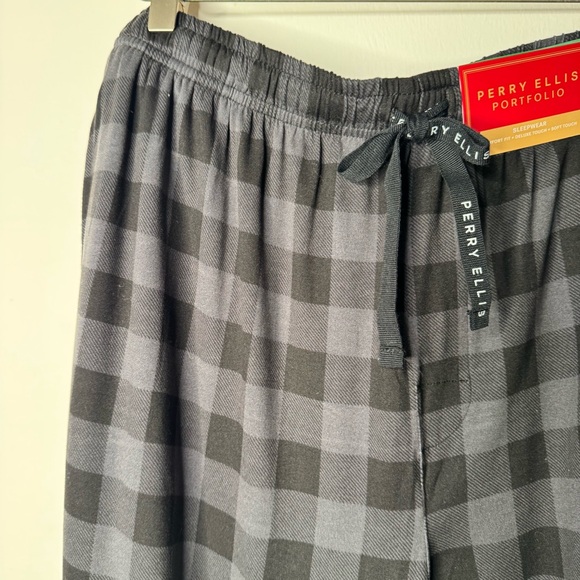 NWT Perry Ellis Portfolio Deluxe Touch Black Gray Plaid Pajama Lounge Pants L - Picture 6 of 9